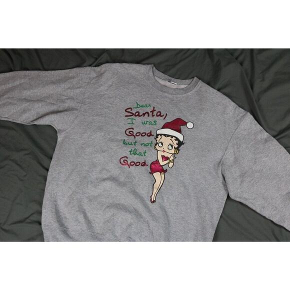 Betty Boop Sweatshirt M/L Gray Dear Santa Holiday Vintage Christmas - Picture 3 of 9